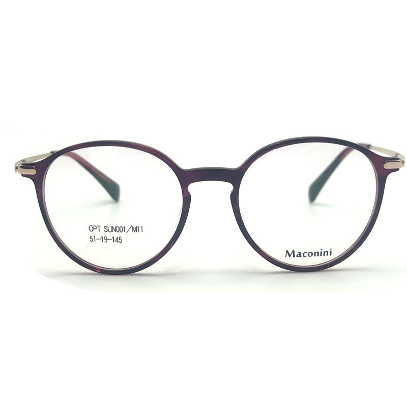 OPT SUN001 Acetato Cuadro óptico con templos de alta elasticidad estilo redondo de moda